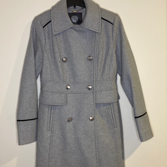 Vince Camuto XS Wool trench coat jacket Grey silver buttons. NWOT - Picture 1 of 7